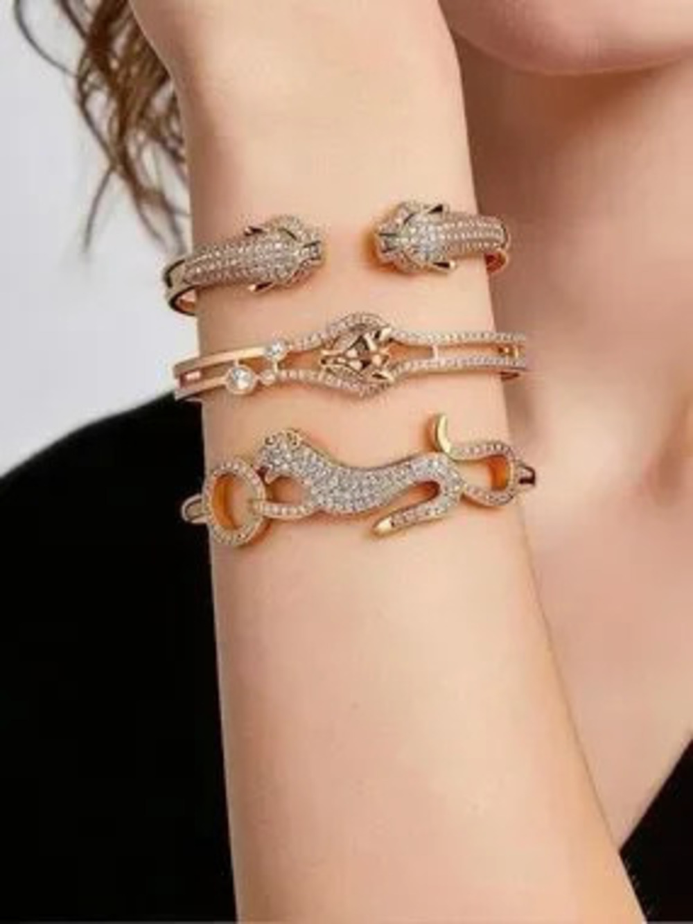 Anthropologie Rose Gold Crystal Panther Stackable Bangle Set